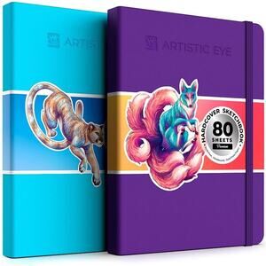 Pack of 2  (160 Sheets) Premium Hardcover Sketchbook, Acid-Free Drawing Paper